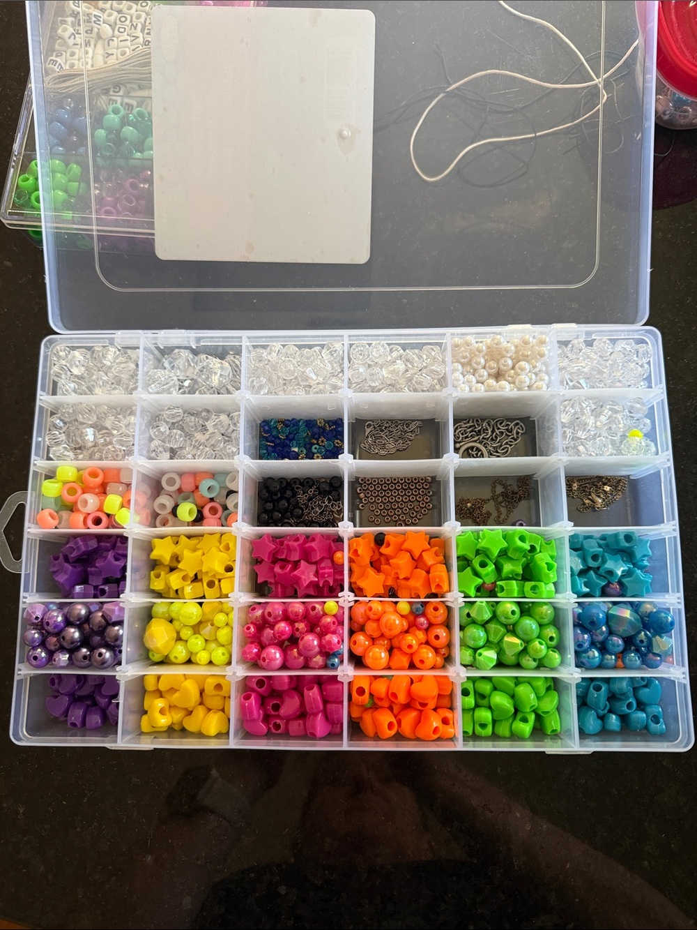 Clear Plastic Bead Storage Organizer Box - Multicolor Beads Included